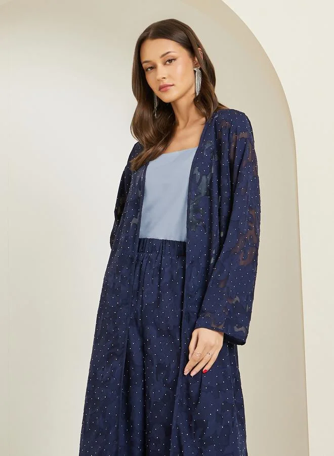 ستايلي طقم منسق من كيمونو وبنطال جاكار مزين بمسامير